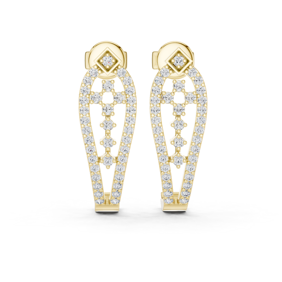 14K Solid Gold Lab Diamond Drop Earrings, Yellow Gold