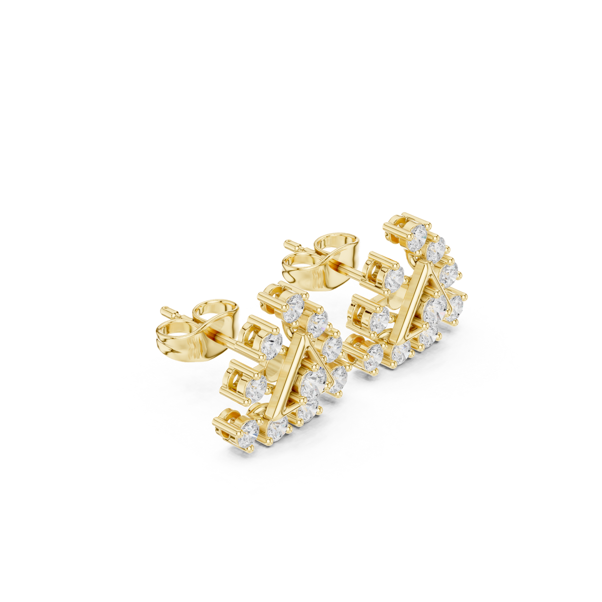 14K Solid Gold Lab Diamond Cluster Earrings, Yellow Gold, view 1