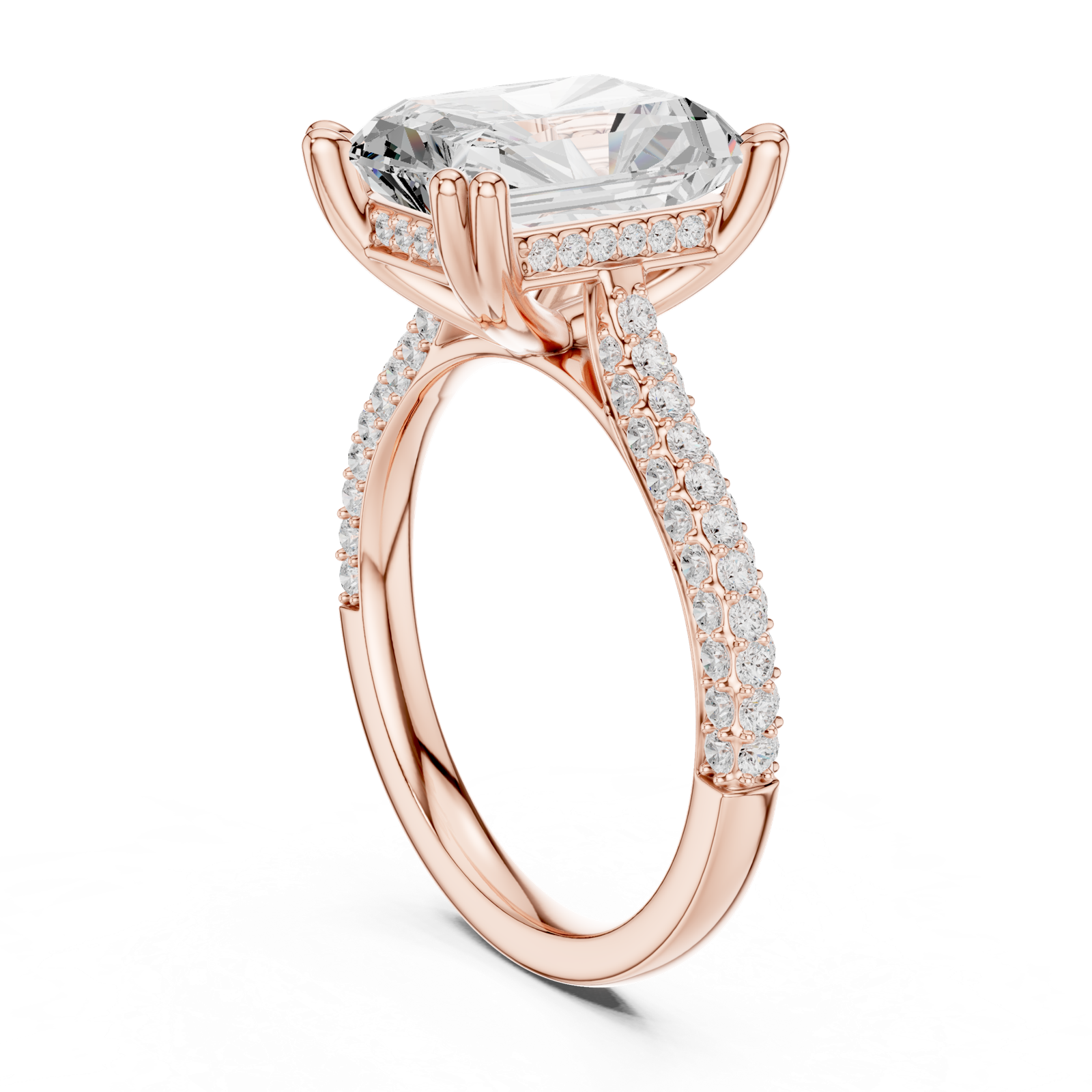 Gold Ring DDLR-260, Radiant center stone, Rose Gold, view 1