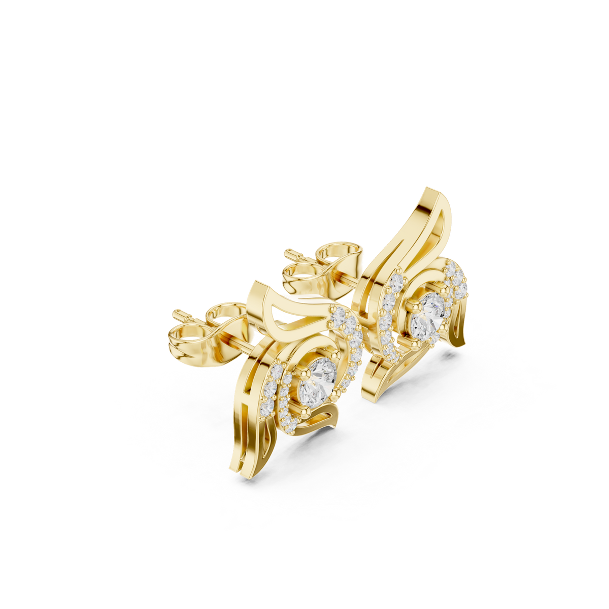 14K Solid Gold Lab Diamond Cluster Earrings, Yellow Gold, view 1