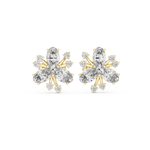 14K Solid Gold Lab Diamond Flower Cluster Earrings, Yellow Gold