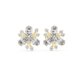 14K Solid Gold Lab Diamond Flower Cluster Earrings, Yellow Gold