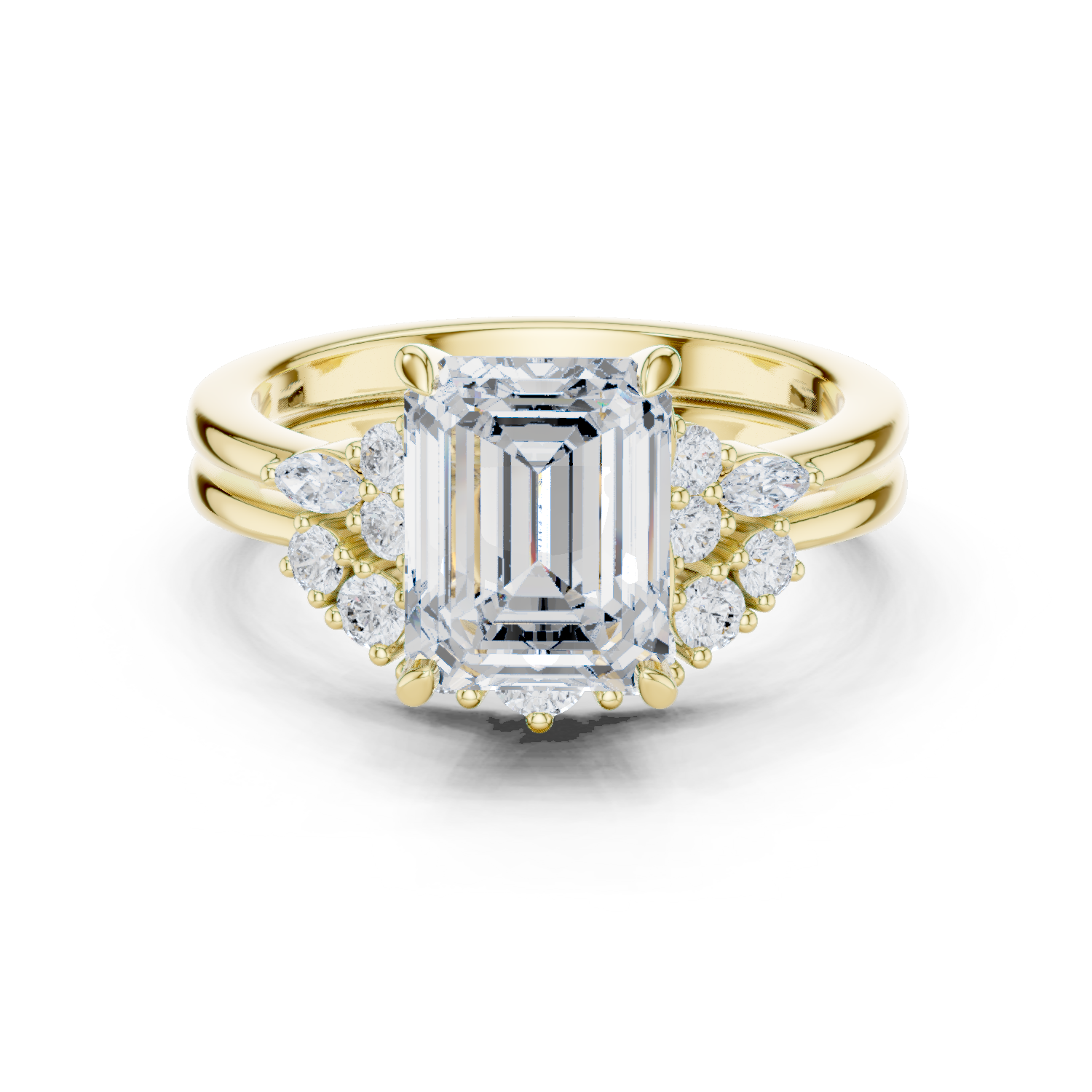 Gold Ring DDLR-440, Emerald center stone, Yellow Gold