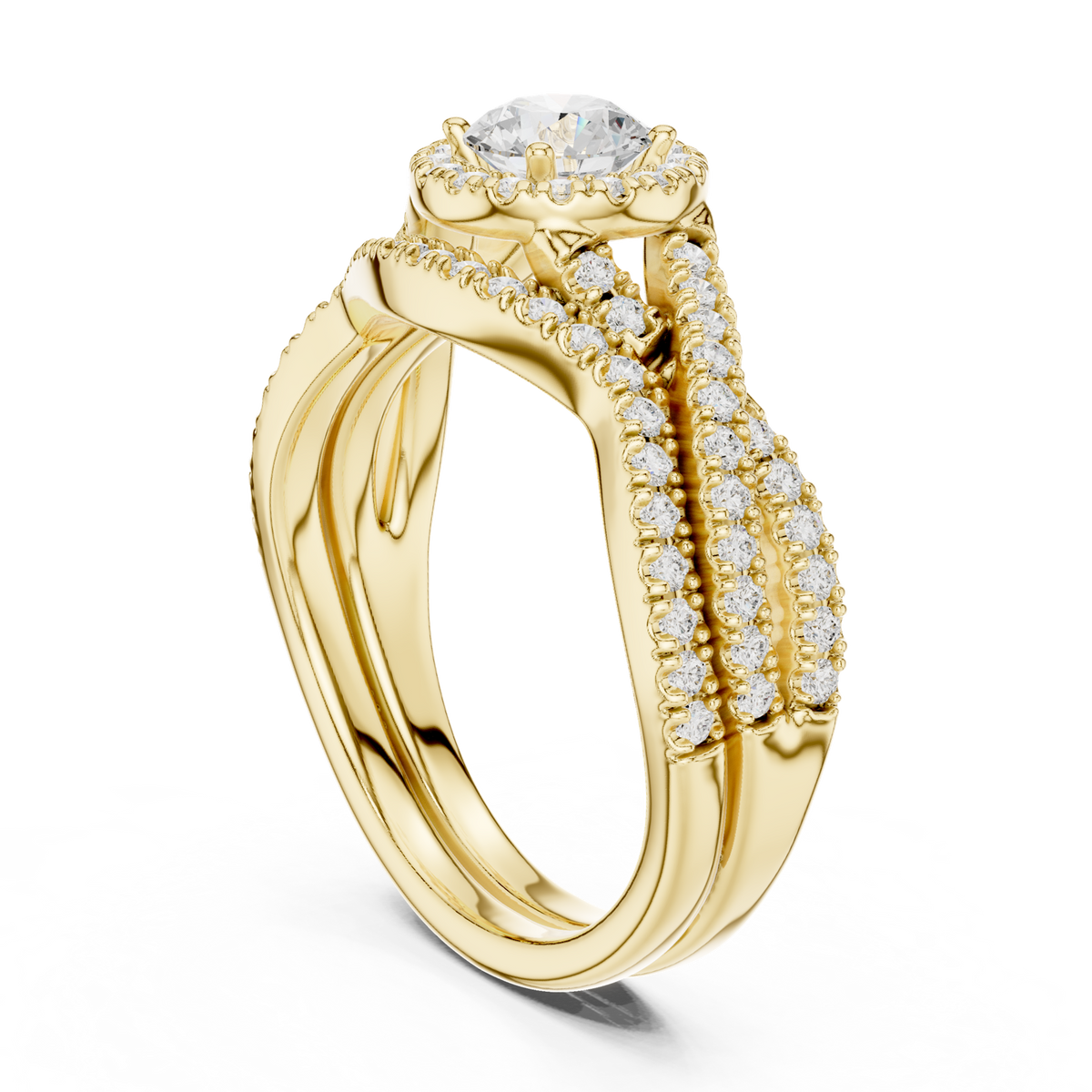14K Solid Gold Lab Diamond Halo Ring, Yellow Gold, view 1