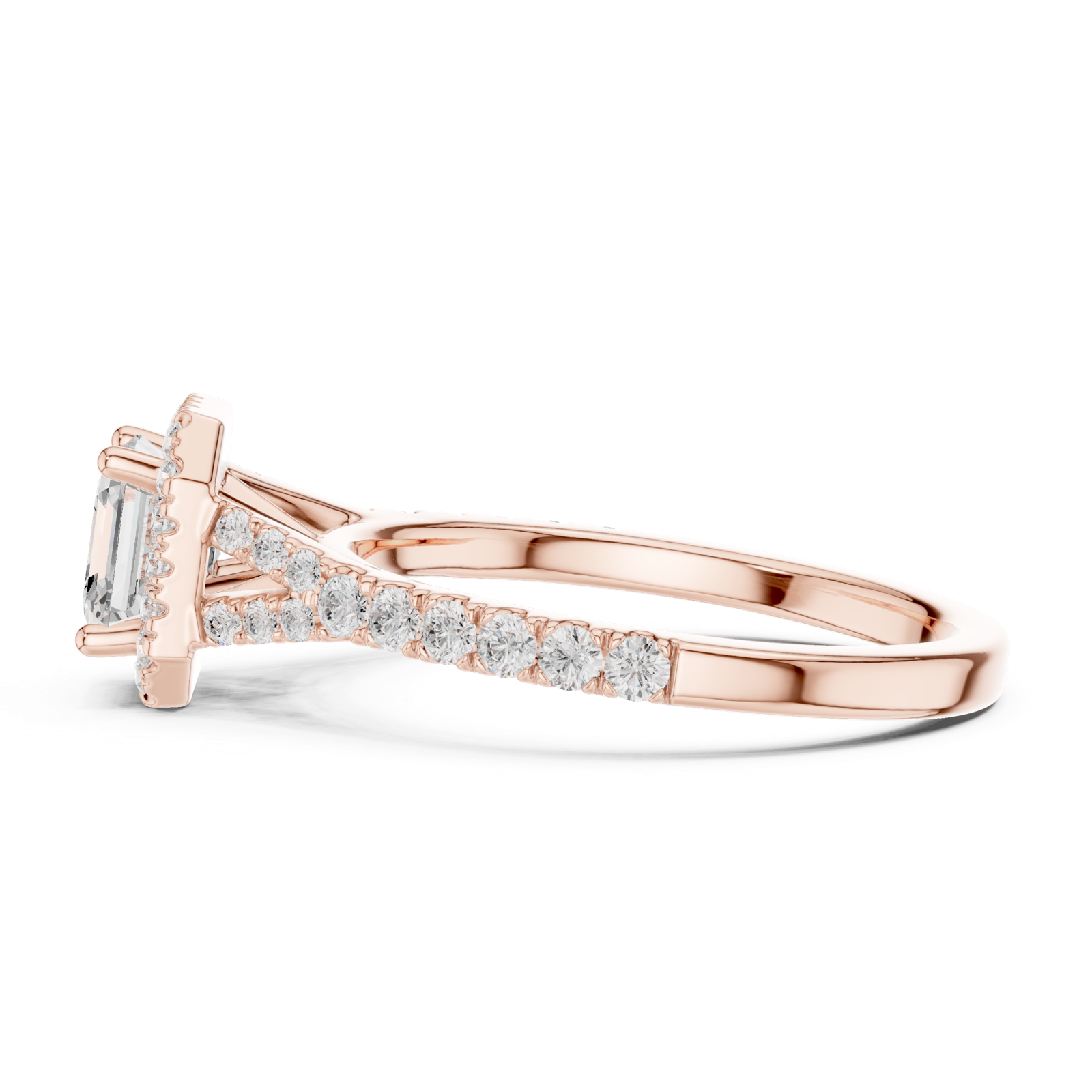 Gold Ring DDLR-043, Asscher center stone, Rose Gold, view 3