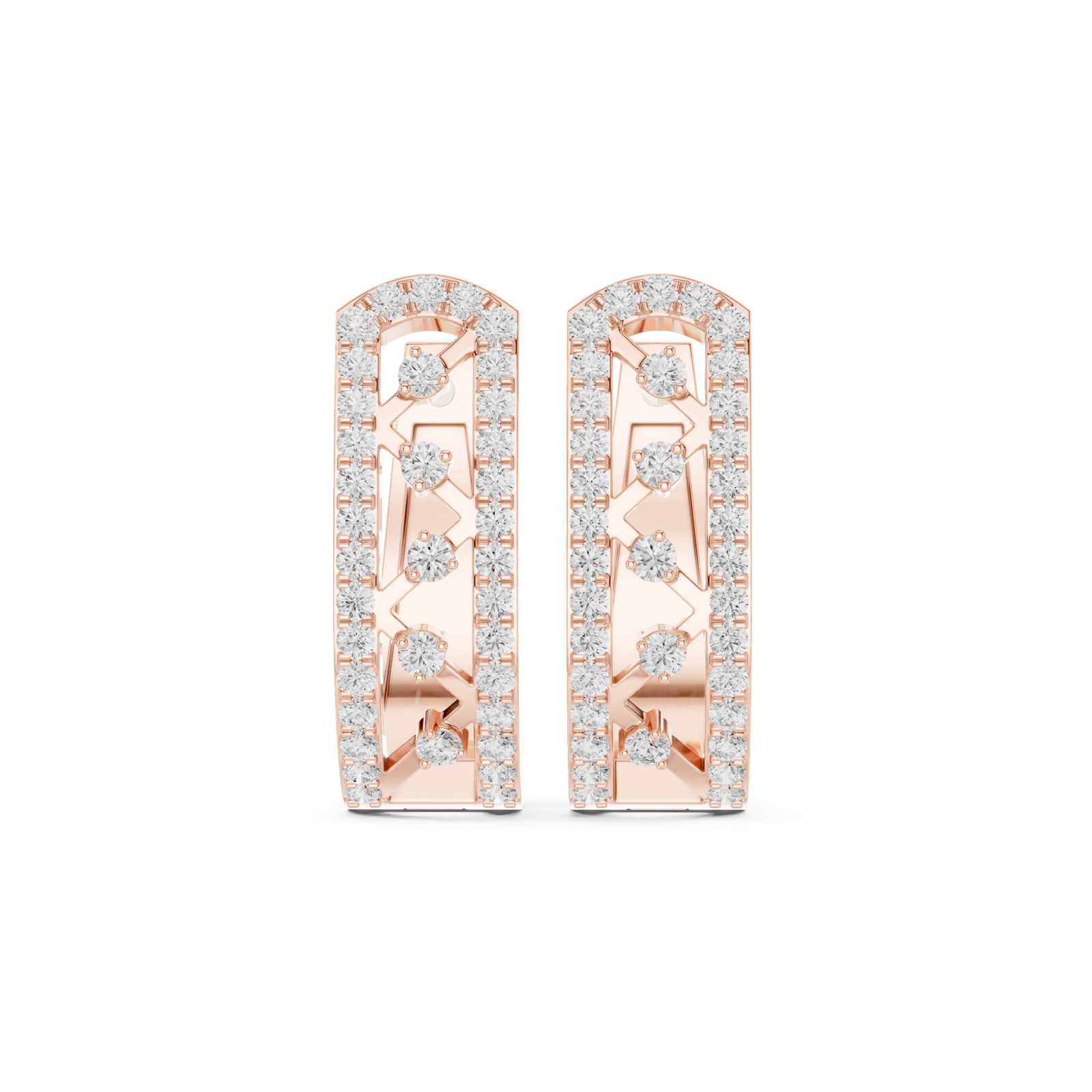 14K Solid Gold Lab Diamond Cluster Earrings, Rose Gold