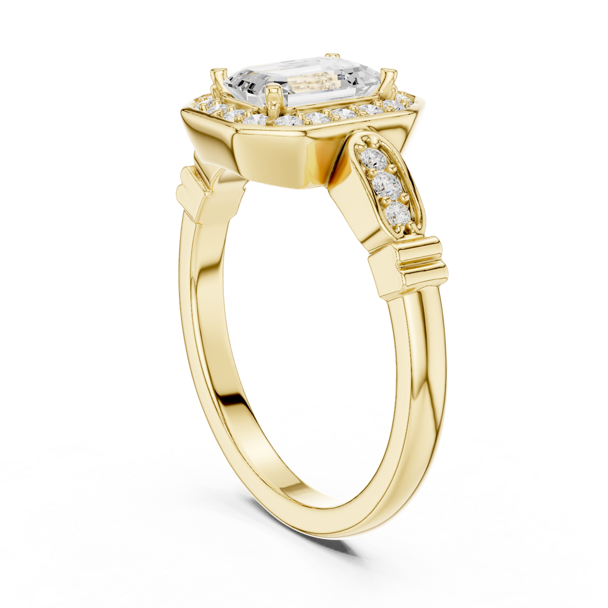 14K Solid Gold Lab Diamond Halo Ring, Yellow Gold, view 1