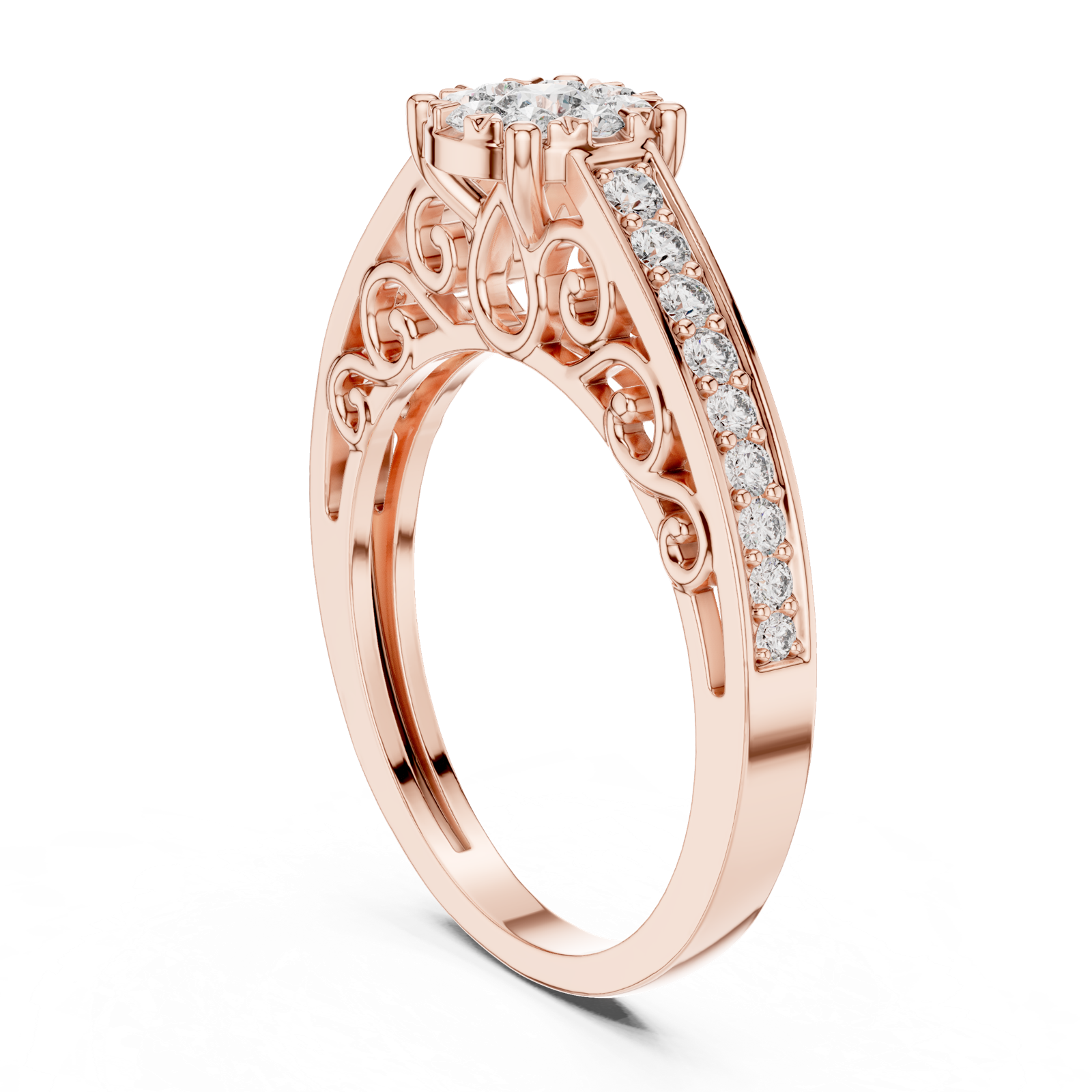 14K Solid Gold Lab Diamond Halo Ring, Rose Gold, view 1