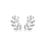 14K Solid Gold Lab Diamond Leaf Huggie Earrings, White Gold
