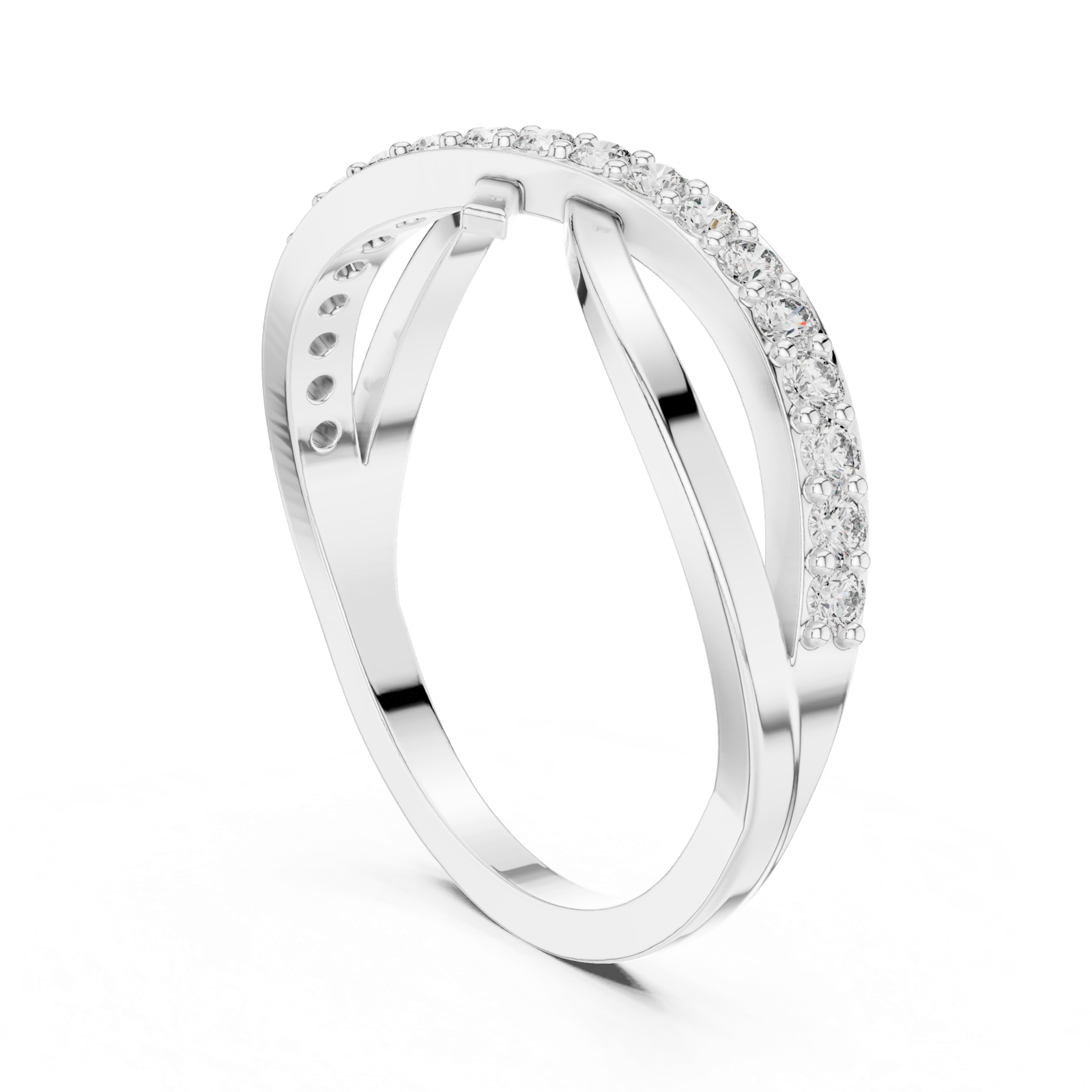 14K Solid Gold Lab Diamond Crossover Ring, White Gold, view 1