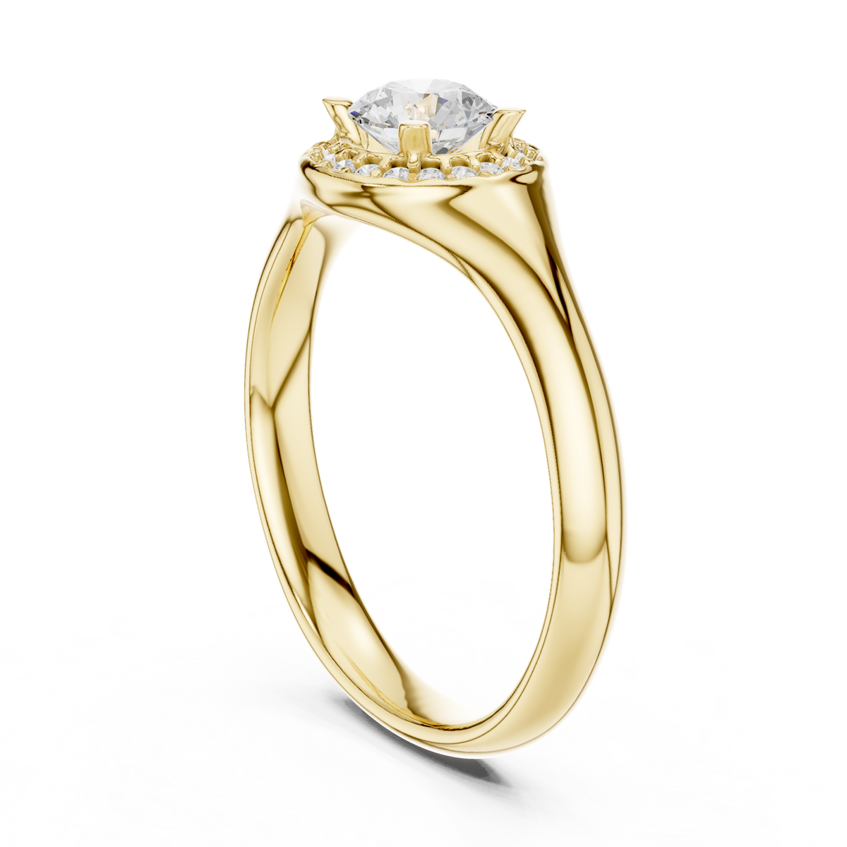 14K Solid Gold Lab Diamond Halo Ring, Yellow Gold, view 1