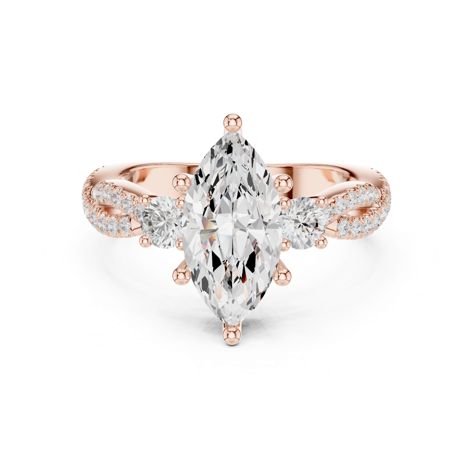 Gold Ring DDLR-281, Marquise center stone, Rose Gold, view 4