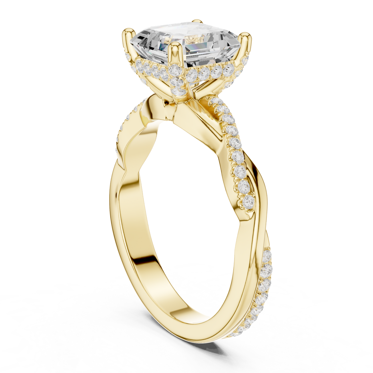 Gold Ring, Asscher center stone, Yellow Gold, view 1