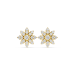 14K Solid Gold Lab Diamond Flower Cluster Earrings, Yellow Gold
