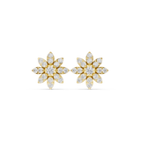 14K Solid Gold Lab Diamond Flower Cluster Earrings, Yellow Gold