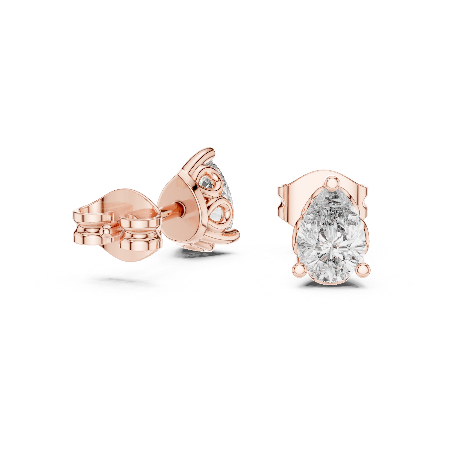 14K Solid Gold Lab Diamond Stud Earrings, Rose Gold, view 1