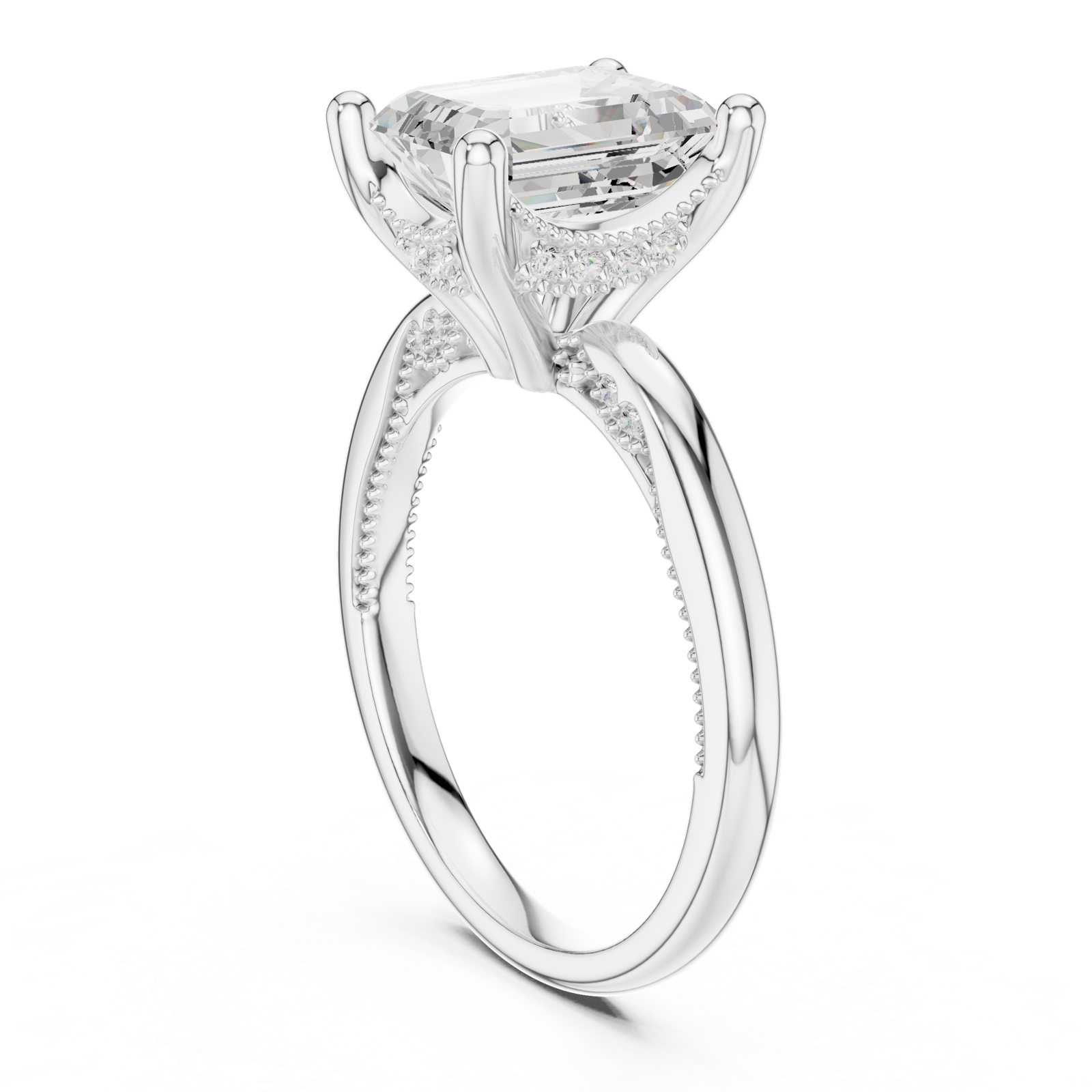Gold Ring DDLR-175, Emerald center stone, White Gold, view 1