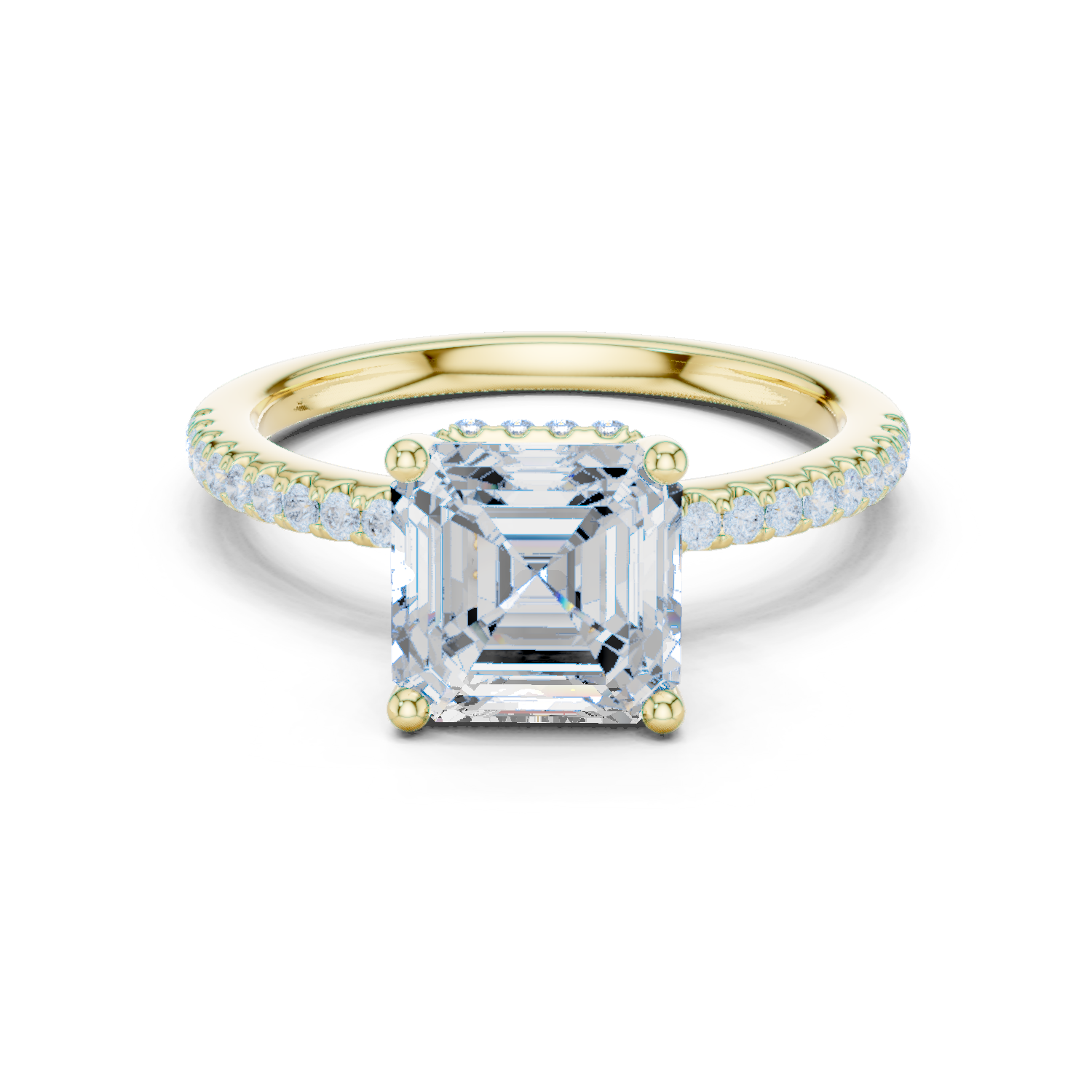 Gold Ring DDLR-177, Asscher center stone, Yellow Gold
