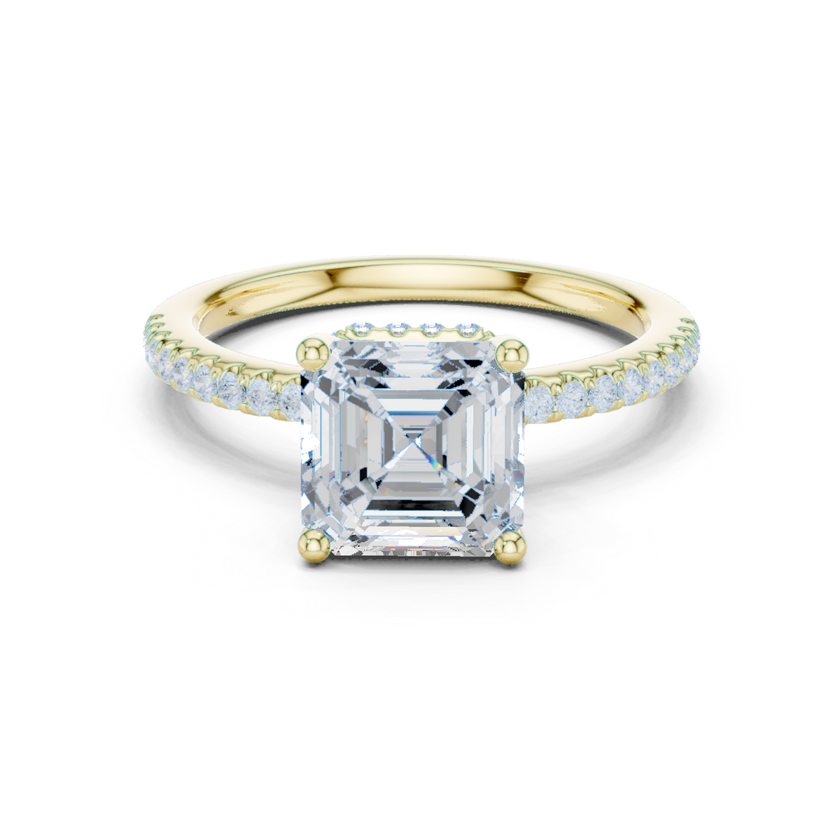 Gold Ring, Asscher center stone, Yellow Gold