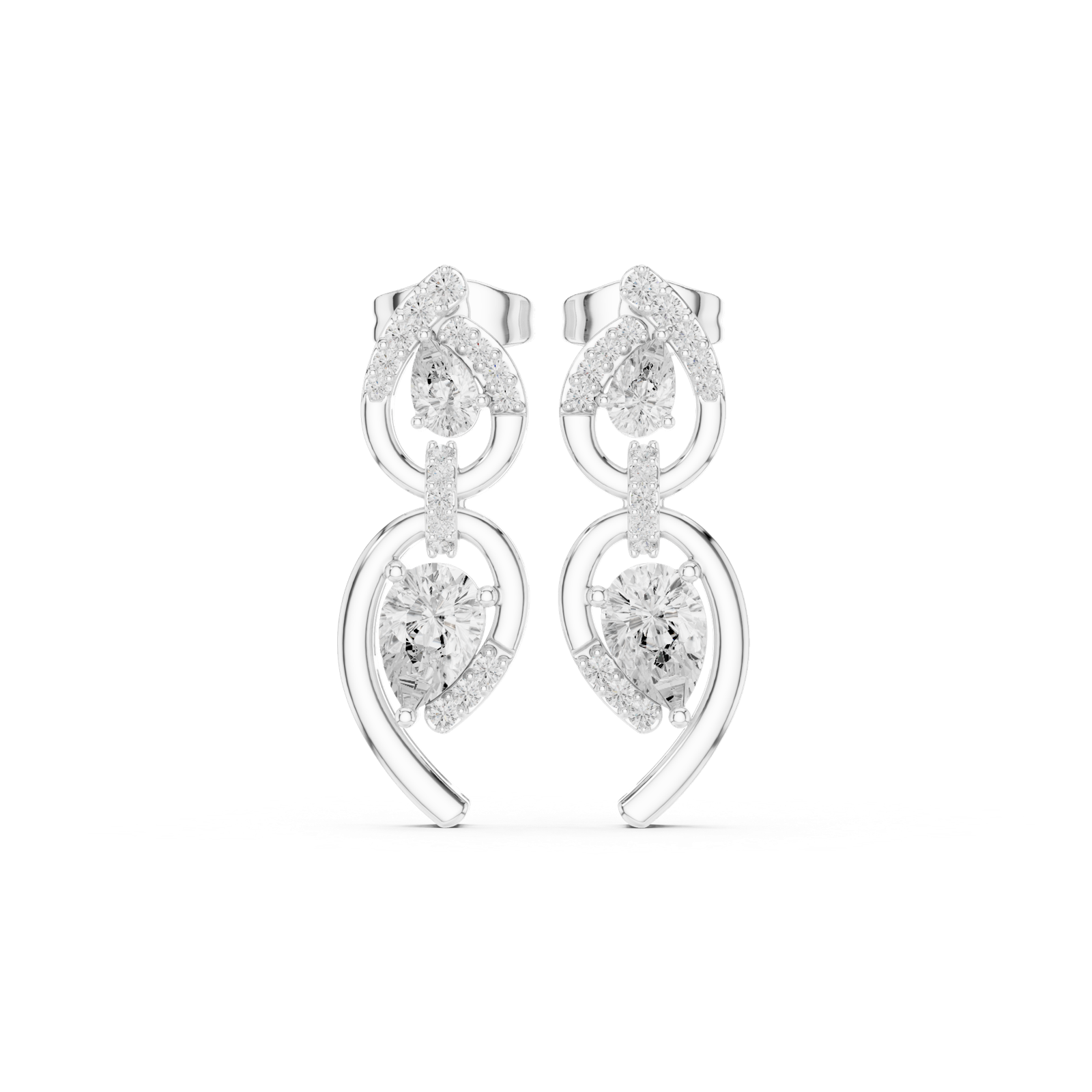 14K Solid Gold Lab Diamond Drop Earrings, White Gold