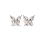 14K Solid Gold Lab Diamond Butterfly Cluster Earrings, Rose Gold