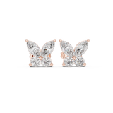 14K Solid Gold Lab Diamond Butterfly Cluster Earrings, Rose Gold