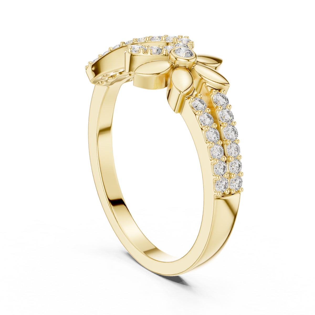 14K Solid Gold Lab Diamond Flower Cluster Ring, Yellow Gold, view 1