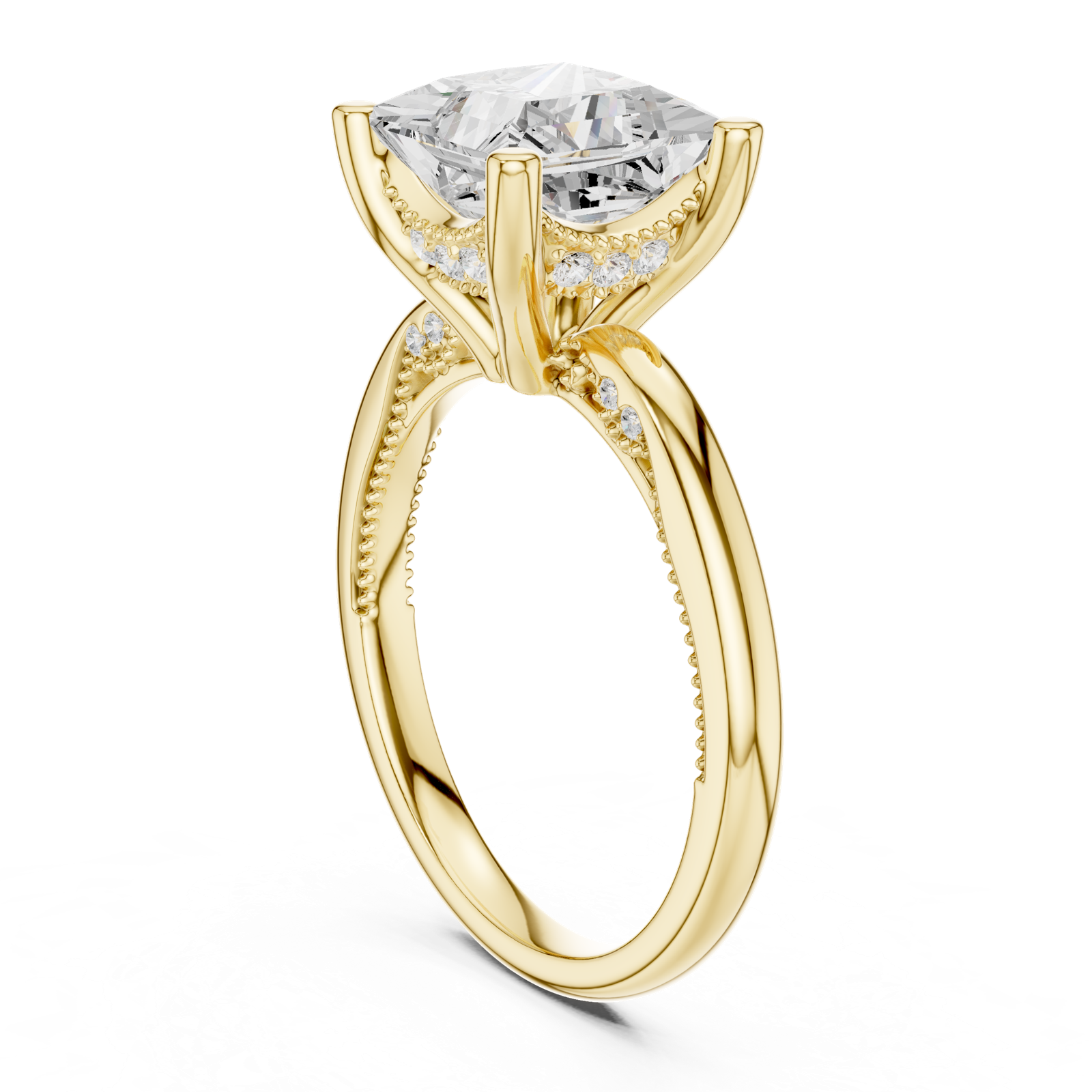 Gold Ring DDLR-175, Princess center stone, Yellow Gold, view 1