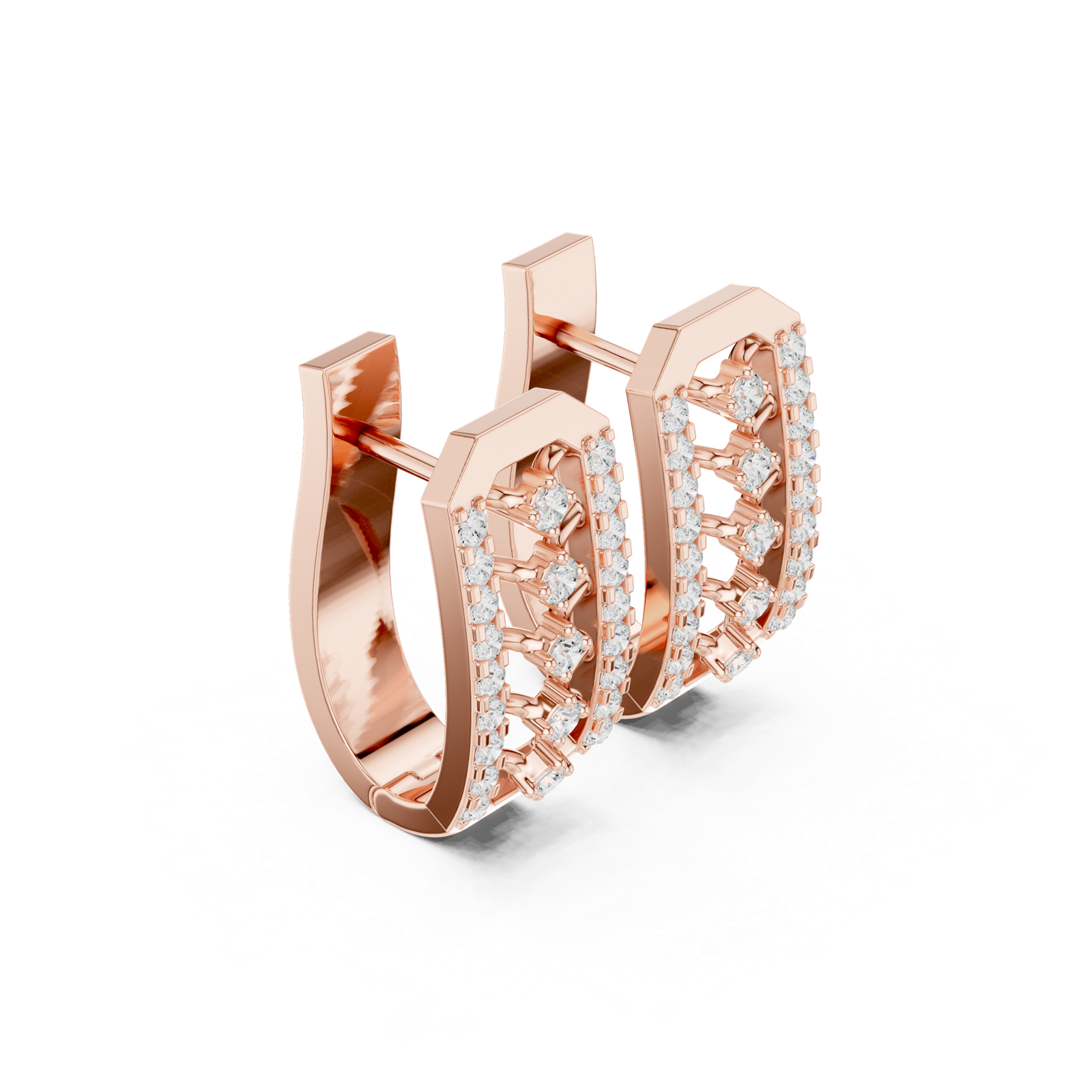 14K Solid Gold Lab Diamond Cluster Earrings, Rose Gold, view 1