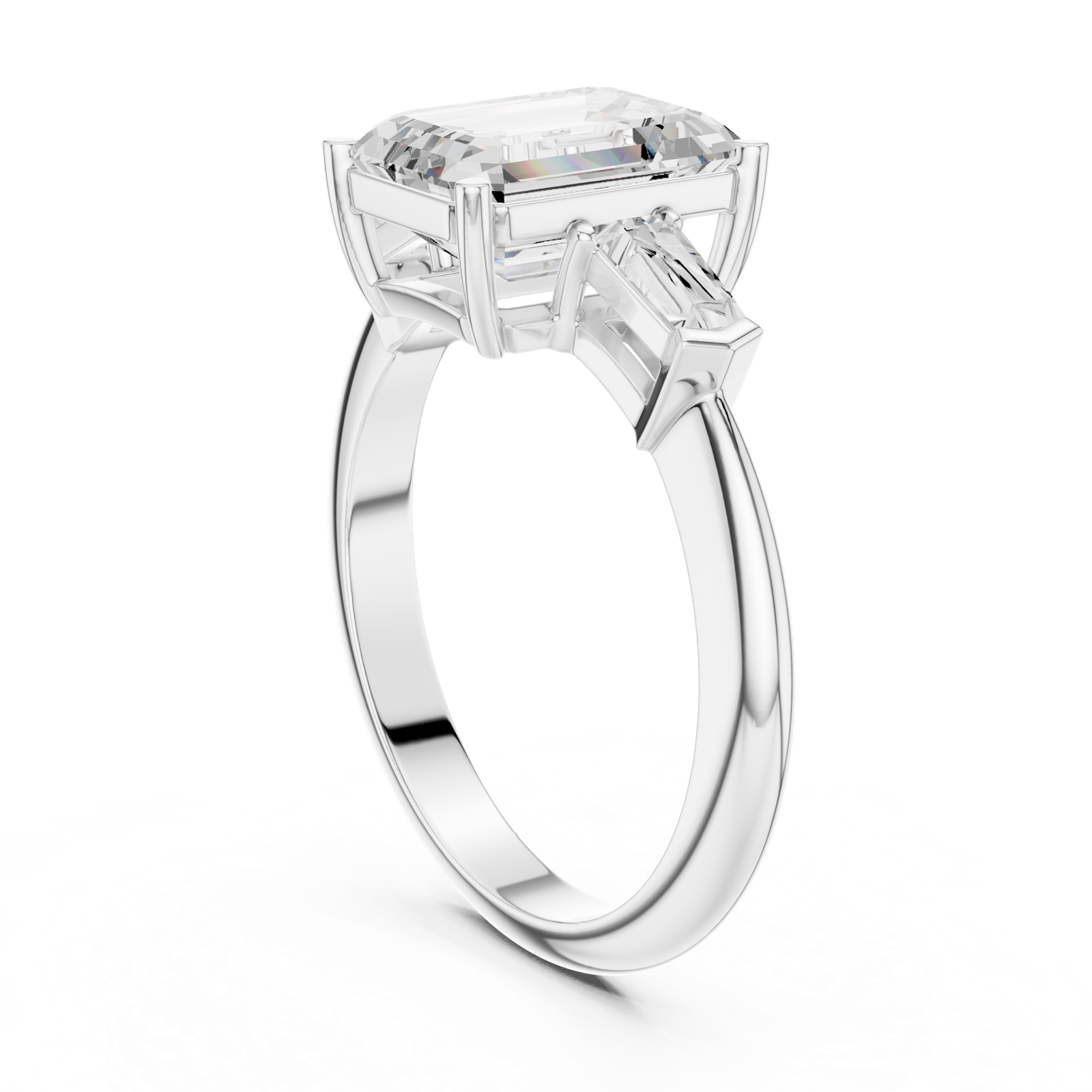 Gold Jewelry, Emerald center stone, White Gold, view 1