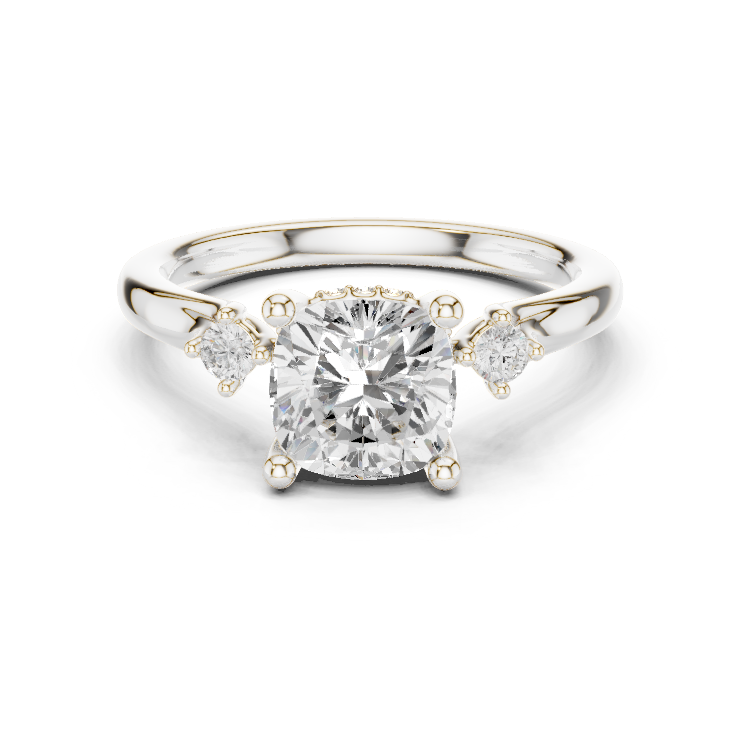 Gold Ring DDLR-164, Cushion center stone, White Gold