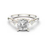 Gold Ring DDLR-164, Cushion center stone, White Gold