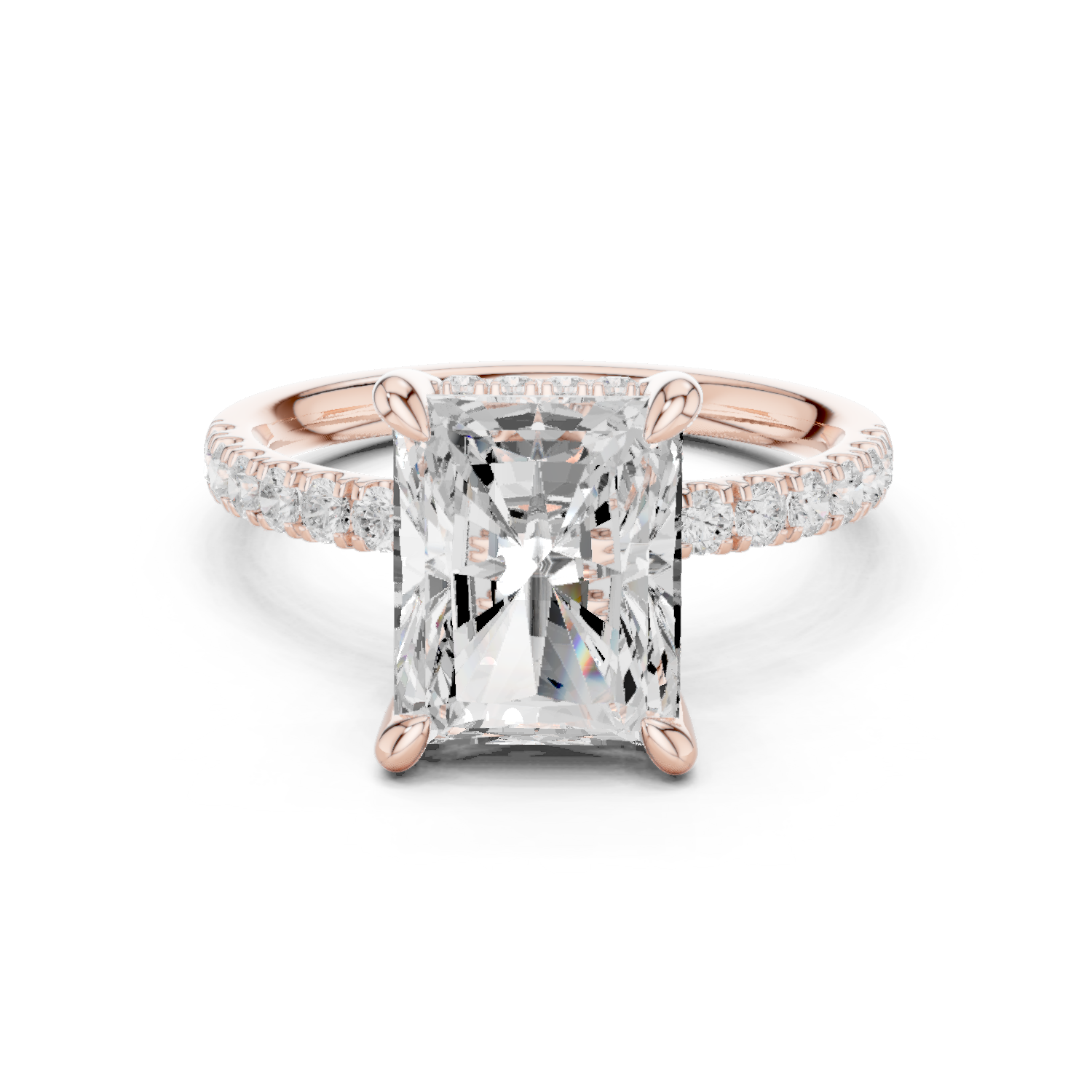 Gold Ring DDLR-259, Radiant center stone, Rose Gold