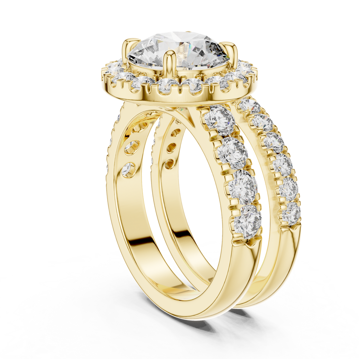 14K Solid Gold Lab Diamond Halo Ring, Yellow Gold, view 1