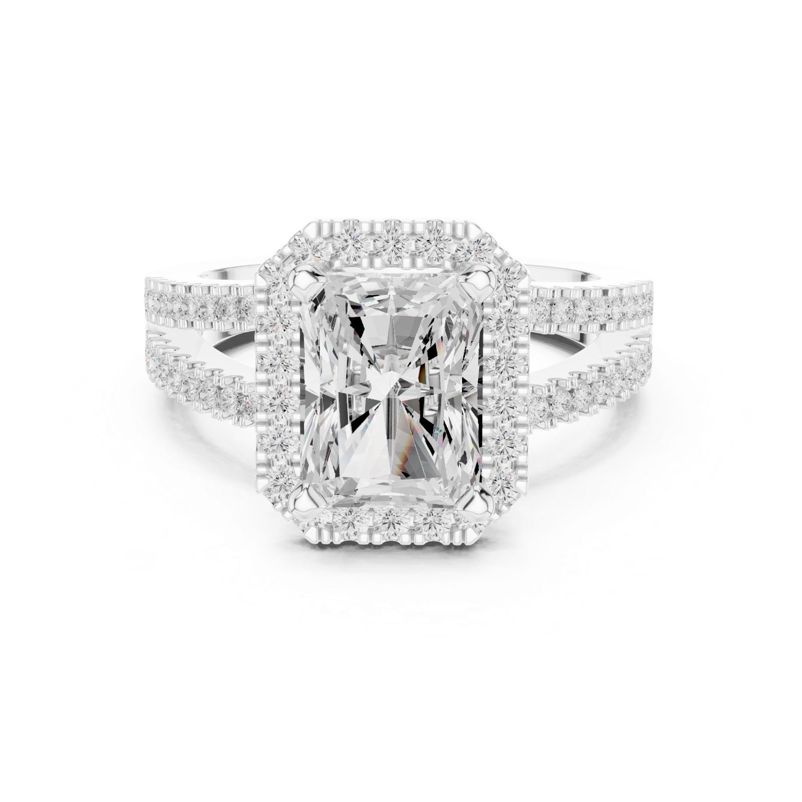 Gold Ring DDLR-350, Radiant center stone, White Gold, view 4