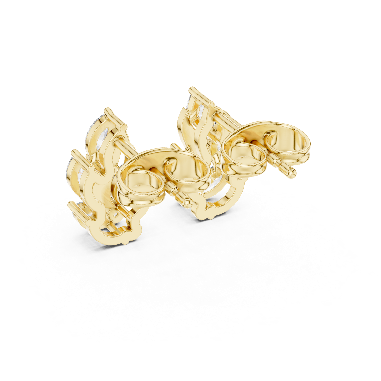14K Solid Gold Lab Diamond Leaf Huggie Earrings, Yellow Gold, view 3