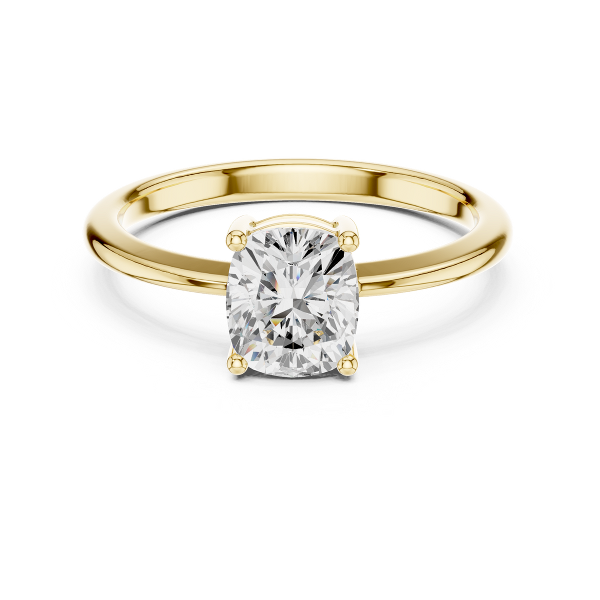 14K Solid Gold Lab Diamond Solitaire Ring, Yellow Gold