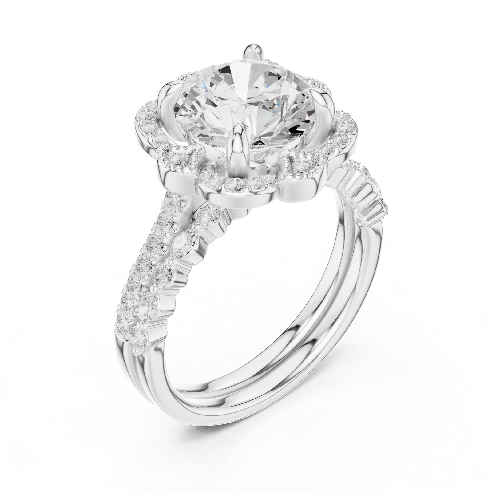 Gold Ring DDLR-442, Round center stone, White Gold, view 2