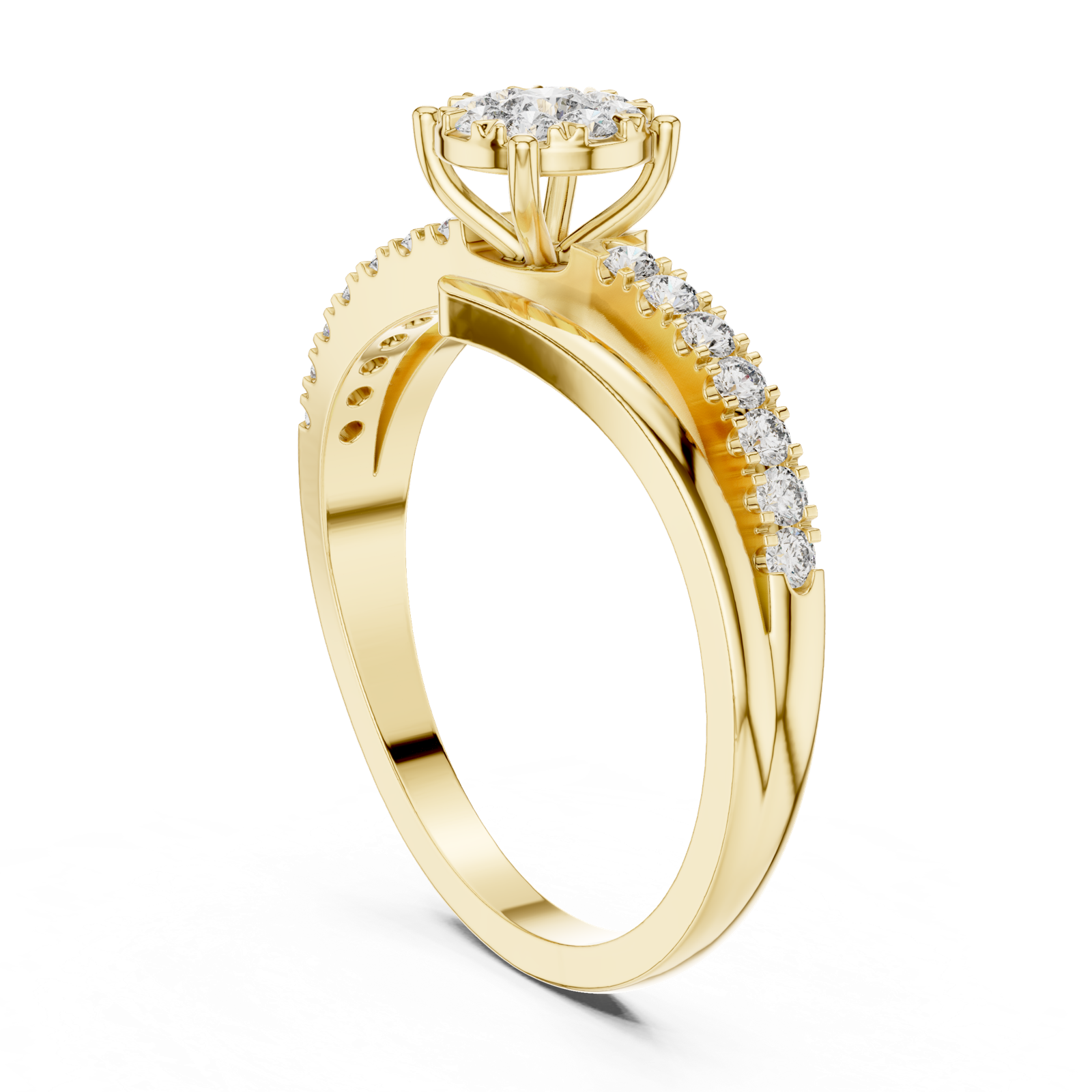 14K Solid Gold Lab Diamond Crossover Ring, Yellow Gold, view 1