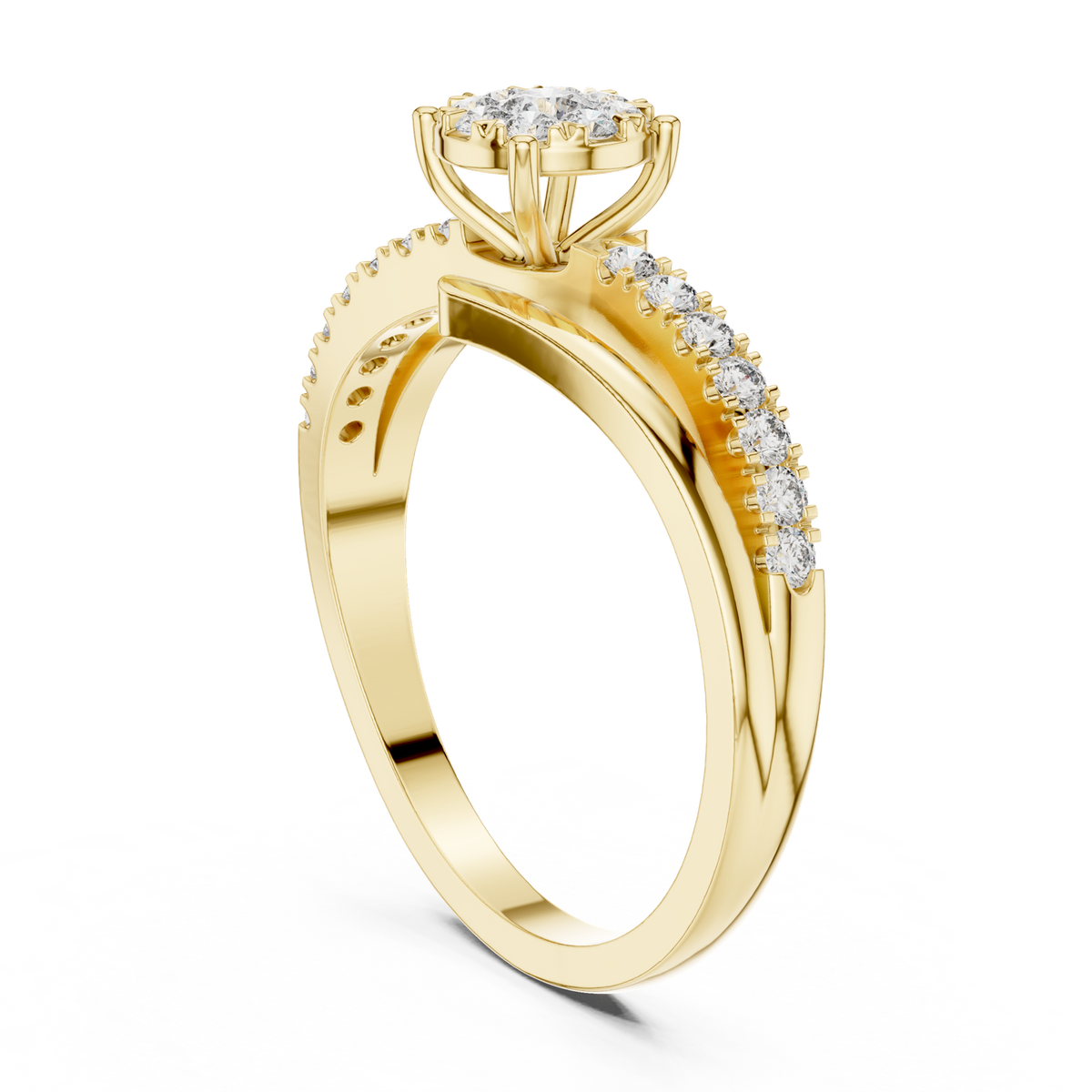 14K Solid Gold Lab Diamond Crossover Ring, Yellow Gold, view 1