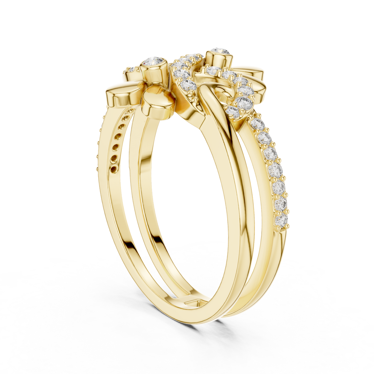 14K Solid Gold Lab Diamond Flower Cluster Ring, Yellow Gold, view 1