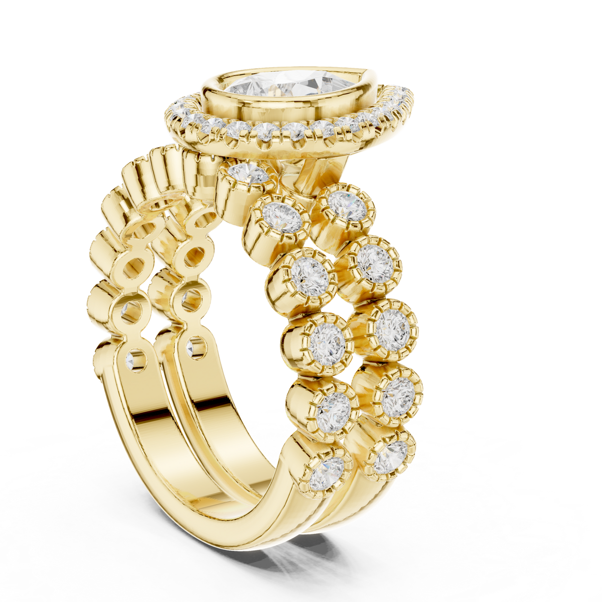 14K Solid Gold Lab Diamond Halo Ring, Yellow Gold, view 1