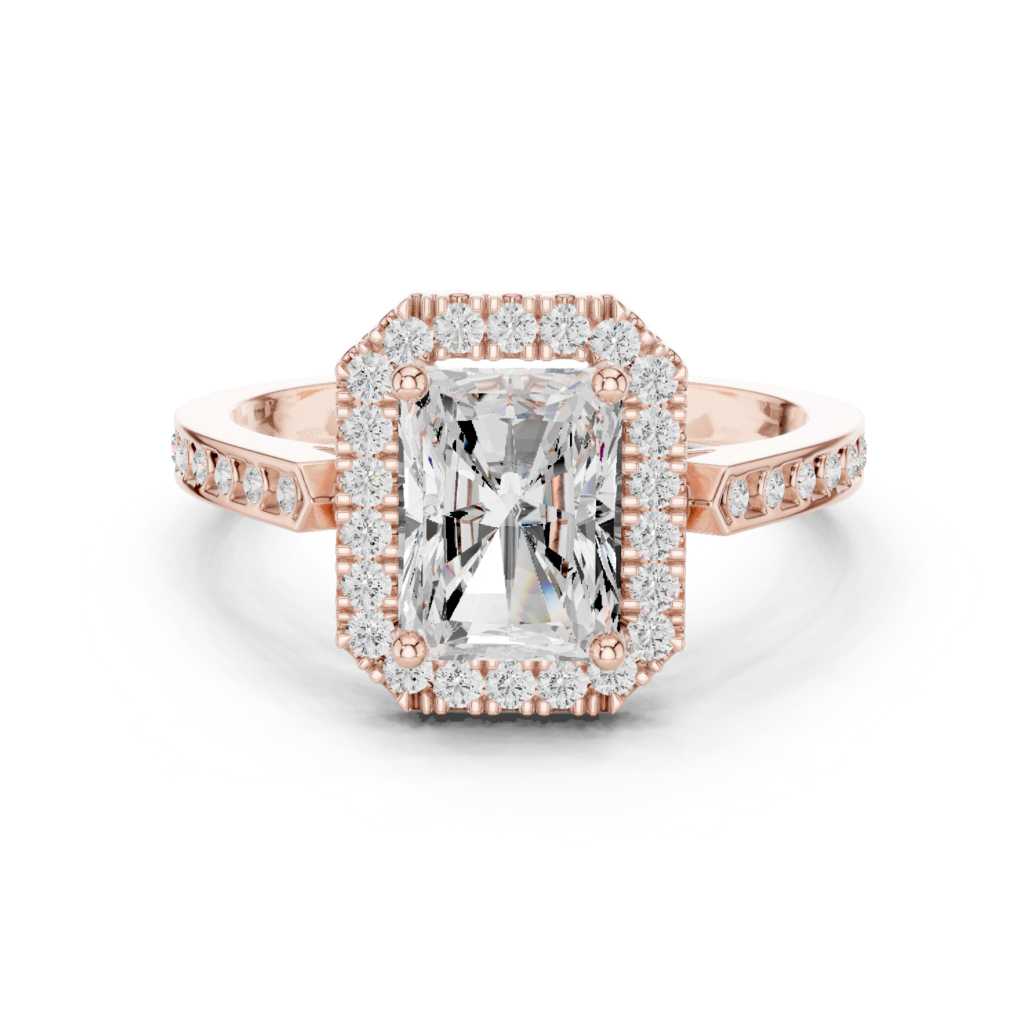 Gold Ring DDLR-349, Radiant center stone, Rose Gold