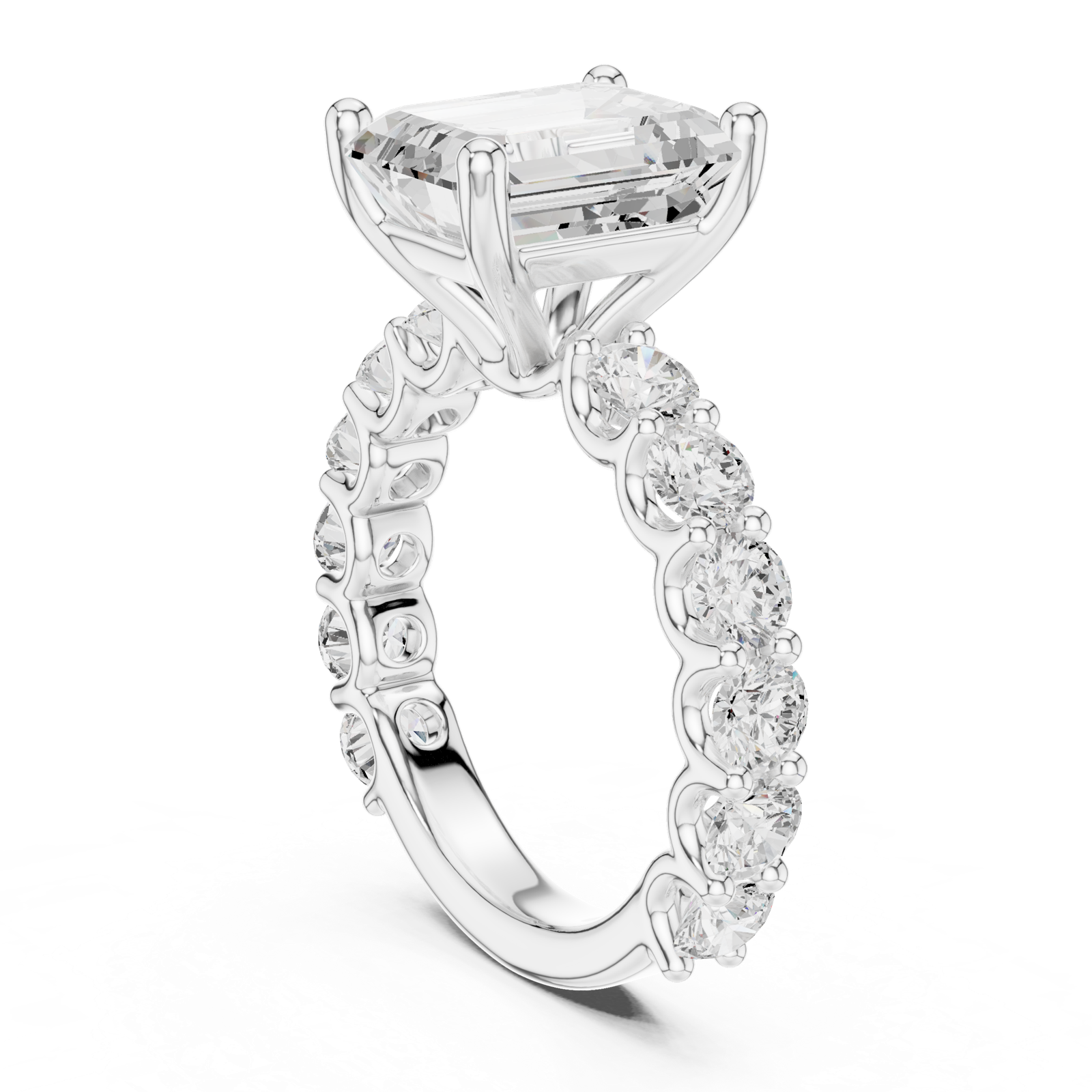 Gold Ring DDLR-087, Emerald center stone, White Gold, view 1
