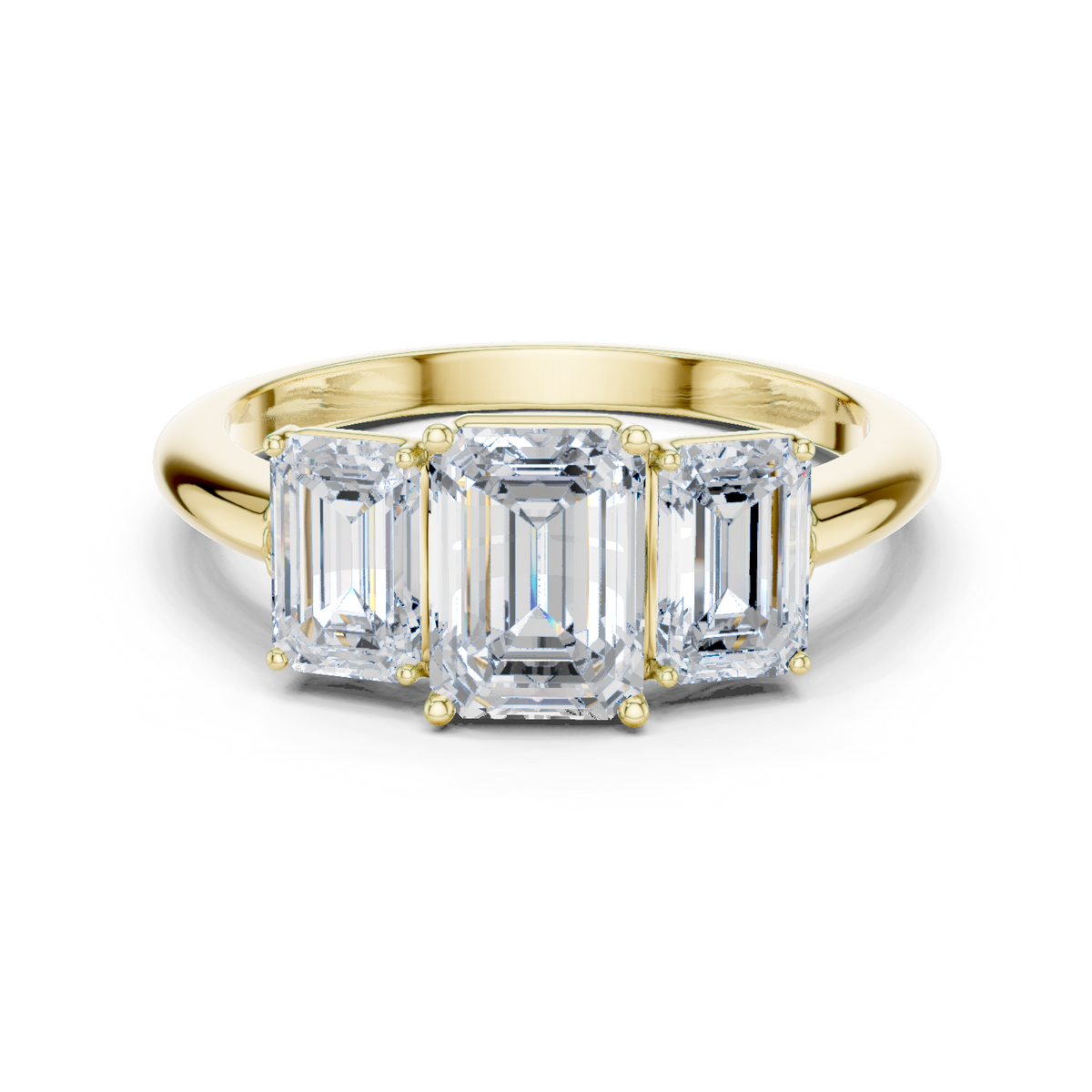 14K Solid Gold Lab Diamond Three-Stone Ring, Yellow Gold
