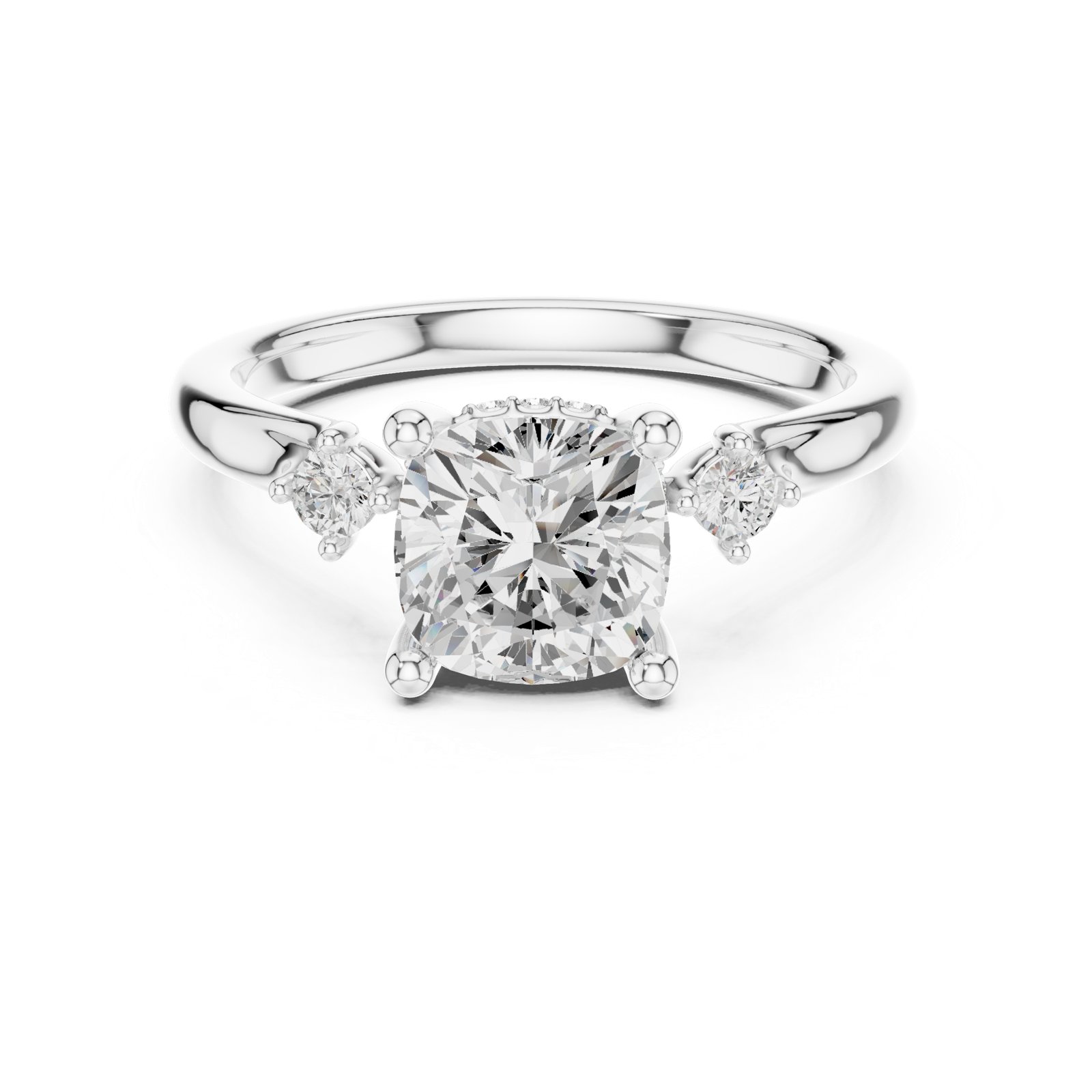 Gold Ring DDLR-164, Cushion center stone, White Gold, view 4