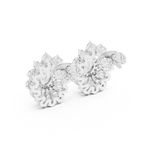 14K Solid Gold Lab Diamond Flower Cluster Earrings, White Gold, view 3