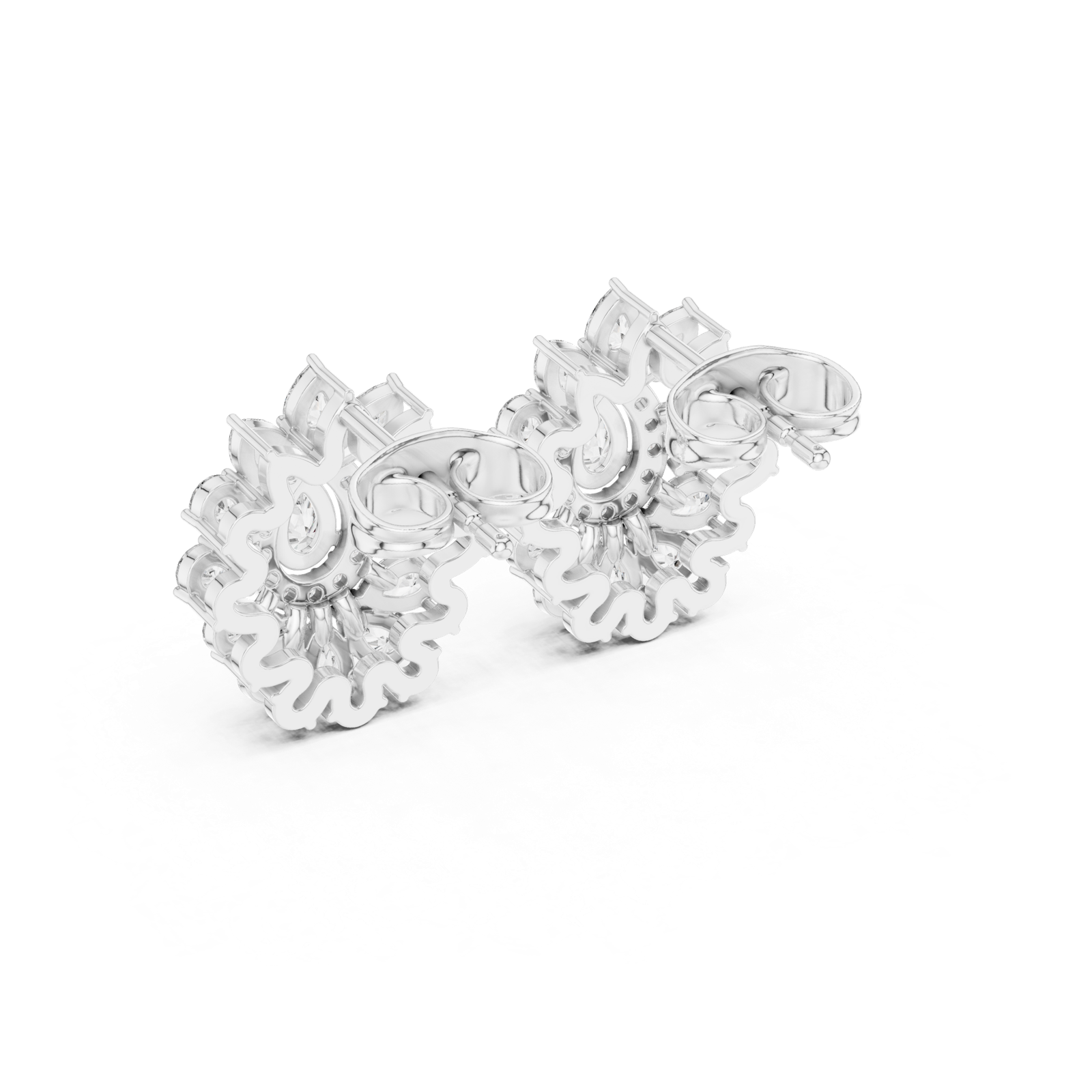 14K Solid Gold Lab Diamond Flower Cluster Earrings, White Gold, view 3