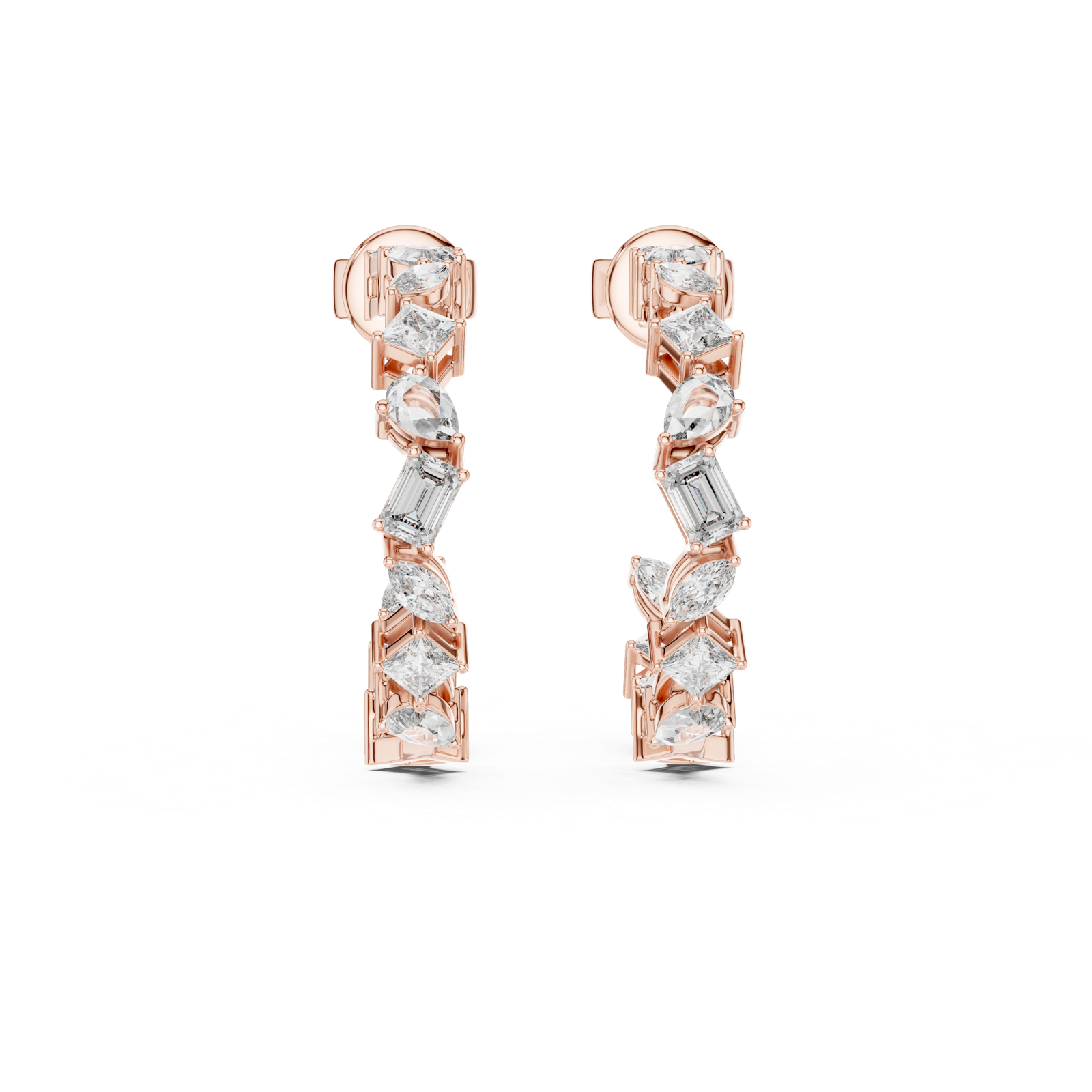 14K Solid Gold Lab Diamond Huggie Earrings, Rose Gold