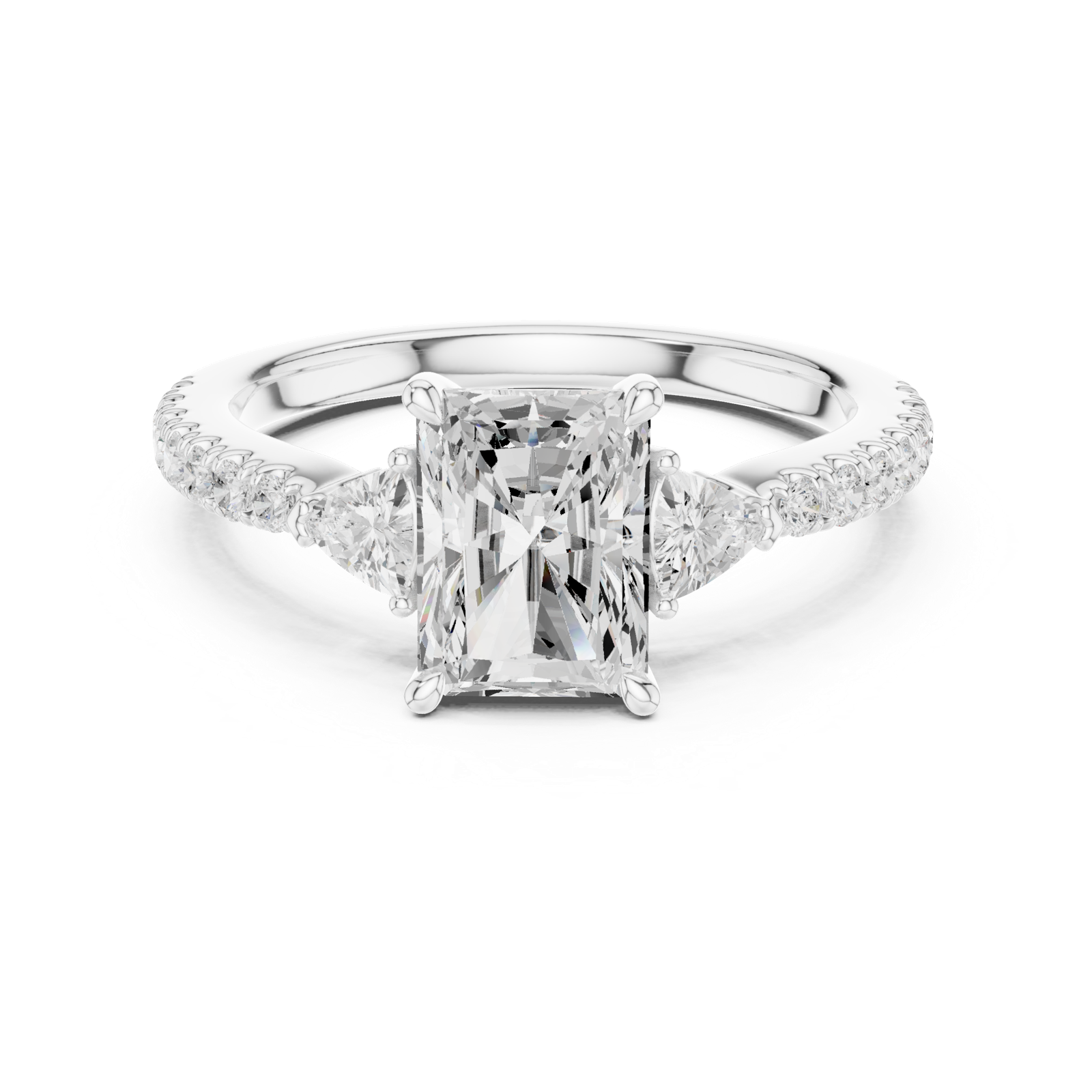 Gold Ring DDLR-037, Radiant center stone, White Gold, view 4
